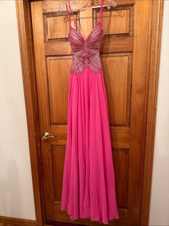 Jovani Dresses & Skirts - Jovani Hot Pink Beaded Spaghetti-Strap Pageant Prom Gown